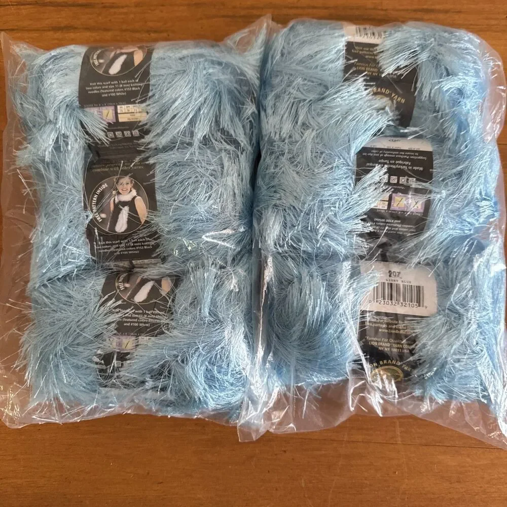 Lion Brand Yarn FUN FUR Eyelash 6 Skeins LIGHT BLUE all same LOT #907 New - Picture 1 of 12